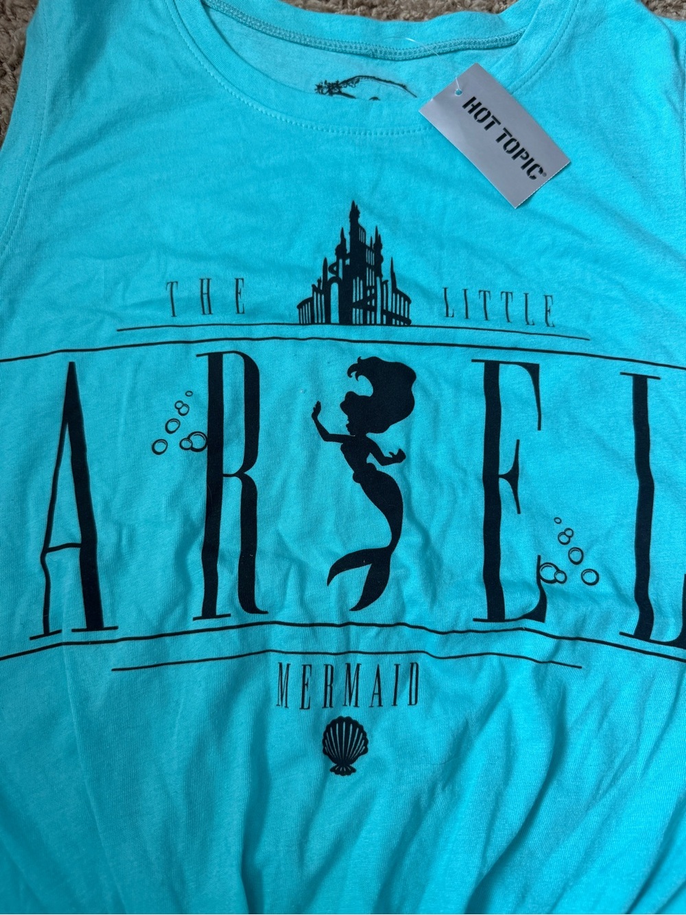 Hot Topic Turquoise 'Ariel The Little Mermaid' Tie-Front Tank LG - Picture 2 of 7